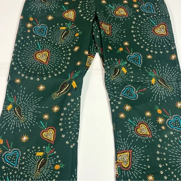 FARM Rio Anthropologie Womens Small Fernanda Flared Pants Cotton Star Bird Print